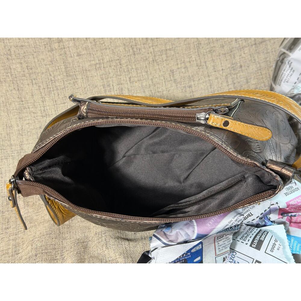 Tony Lama Brown Embossed Floral Crossbody Bag Western Tooled Shoulder Purse - Picture 7 of 14